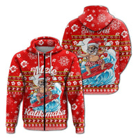 Custom Hawaii Christmas Santas Surf Mele Kalikimaka Hoodie LT2 Zip Hoodie RED - Polynesian Pride