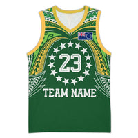 Custom Photo Cook Islands Basketball Jersey Tatau Tribal Motifs Green Color CTM03 Unisex Multicolor - Polynesian Pride