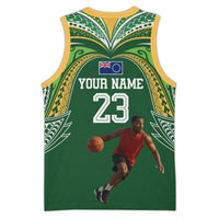 Custom Photo Cook Islands Basketball Jersey Tatau Tribal Motifs Green Color CTM03 - Polynesian Pride