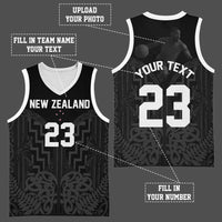 Custom Photo New Zealand Basketball Jersey Maori Moko Tribal Motifs CTM03 - Polynesian Pride