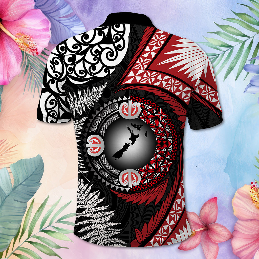 Custom Photo Tonga and New Zealand Together Polo Shirt Ngatu Art Tribal Maori Tattoo and Silver Fern