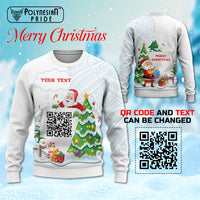 Custom QR Code Polynesian Christmas Knitted Sweatshirt Funny Santa Claus and Xmas Style