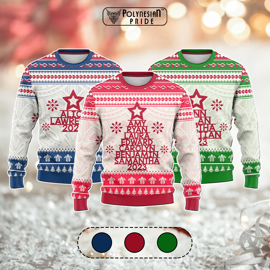 Custom Polynesian Knitted Sweatshirt Family Names Xmas Tree