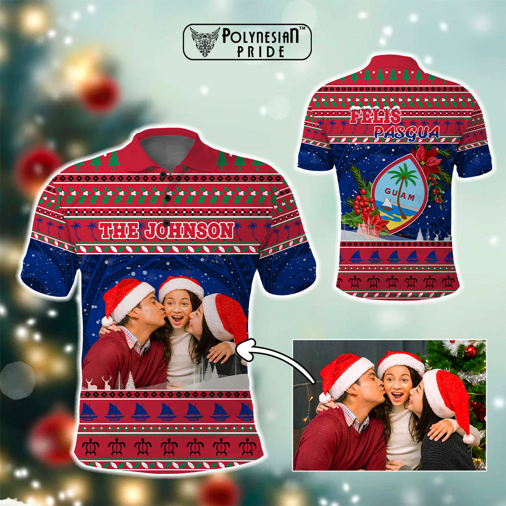 Custom Photo Guam Christmas Polo Shirt Guaman Seal Poinsettia Felis Pasgua