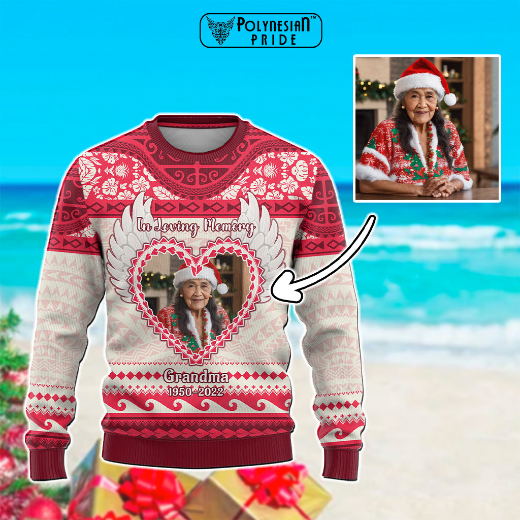 Custom Photo Polynesian Knitted Sweatshirt Memorial All I Want For Xmas Is You