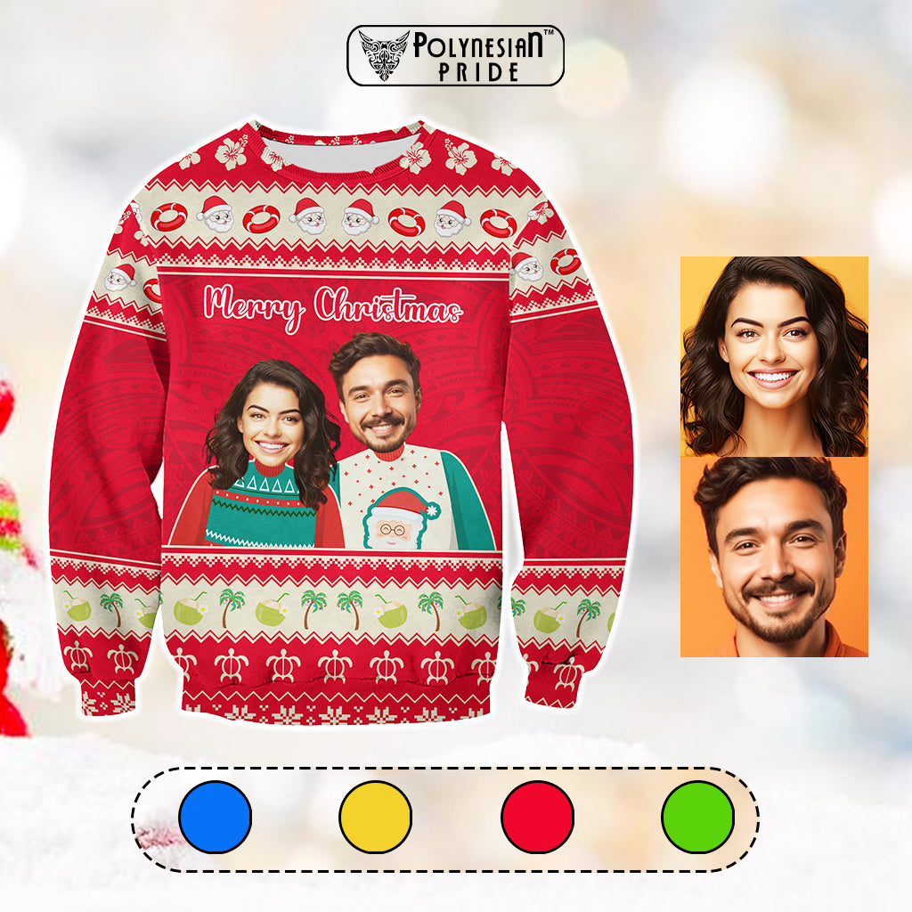 Custom Photo Polynesian Christmas Sweatshirt Funny Style