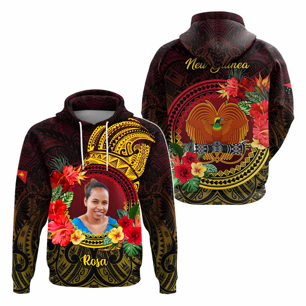 Custom Photo Papua New Guinea Hoodie Coat Of Arms Tropical Flowers Polynesian Pattern CTM05