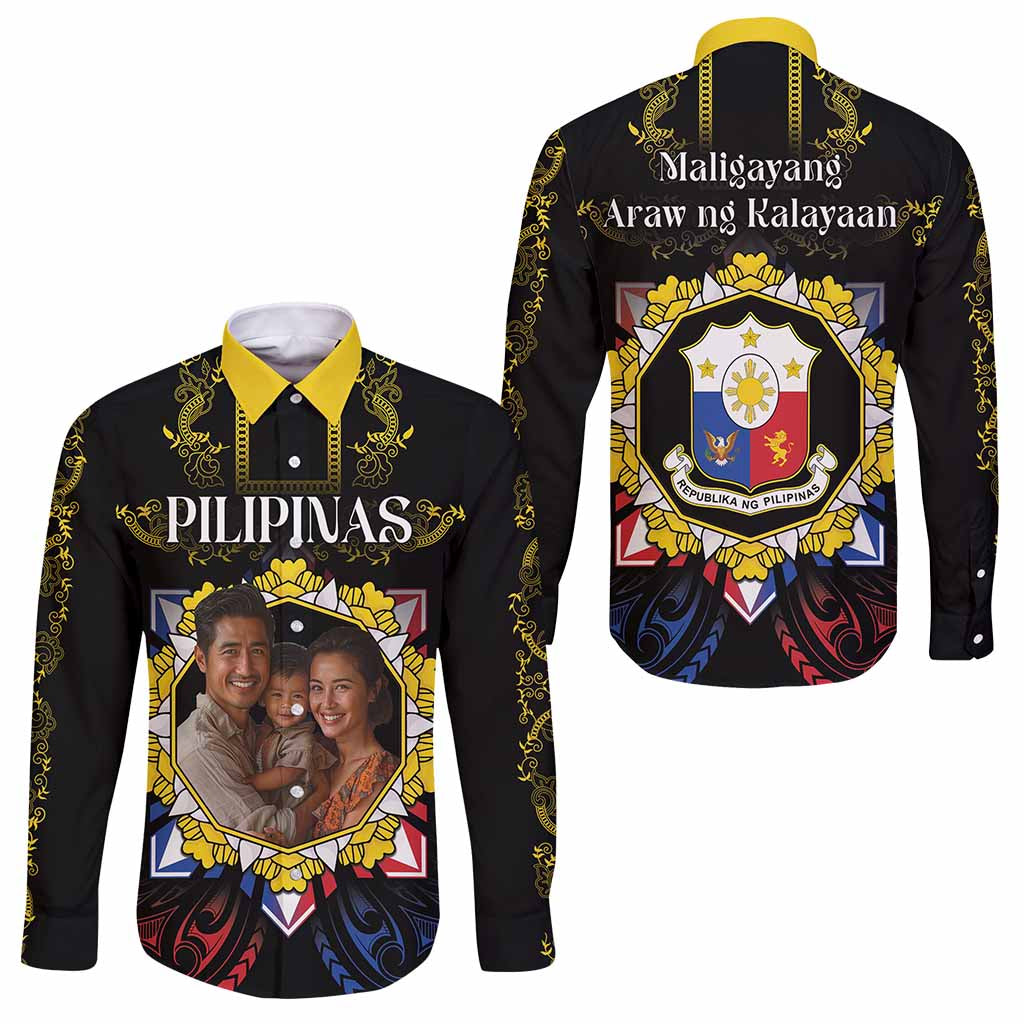 Custom Photo Philippines Independence Day Long Sleeve Button Shirt Maligayang Araw ng Kalayaan Barong Patterns