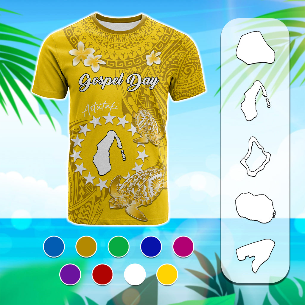 Custom Cook Islands Gospel Day T Shirt Islands Map Plumeria Polynesian Pattern