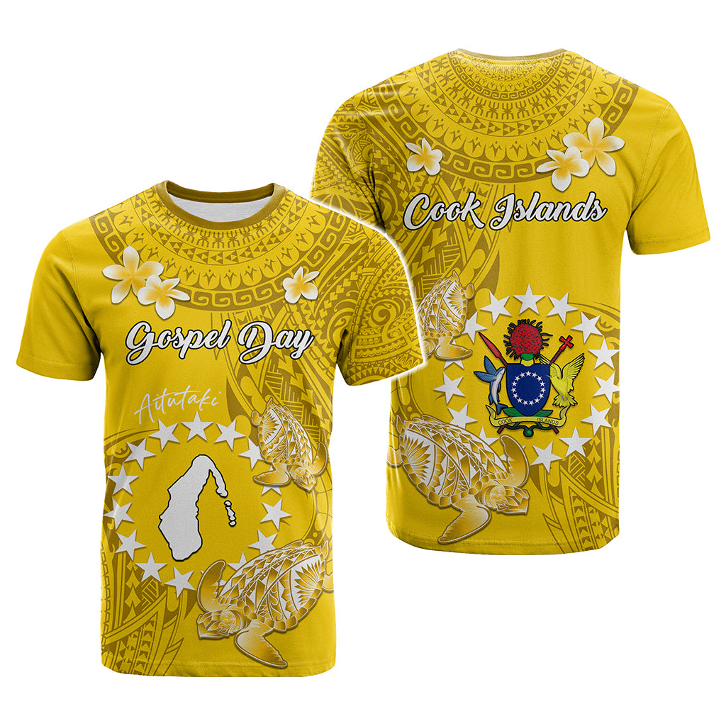 Custom Cook Islands Gospel Day T Shirt Islands Map Plumeria Polynesian Pattern
