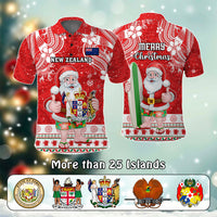 Custom Polynesian Countries Christmas Polo Shirt Santa Coat Of Arms - Polynesian Pride