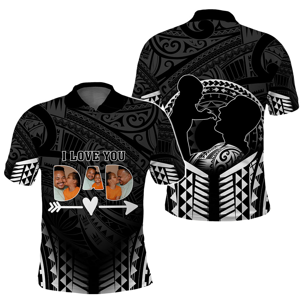 Custom Photo I Love You Dad Polo Shirt Father's Day Polynesian Pattern