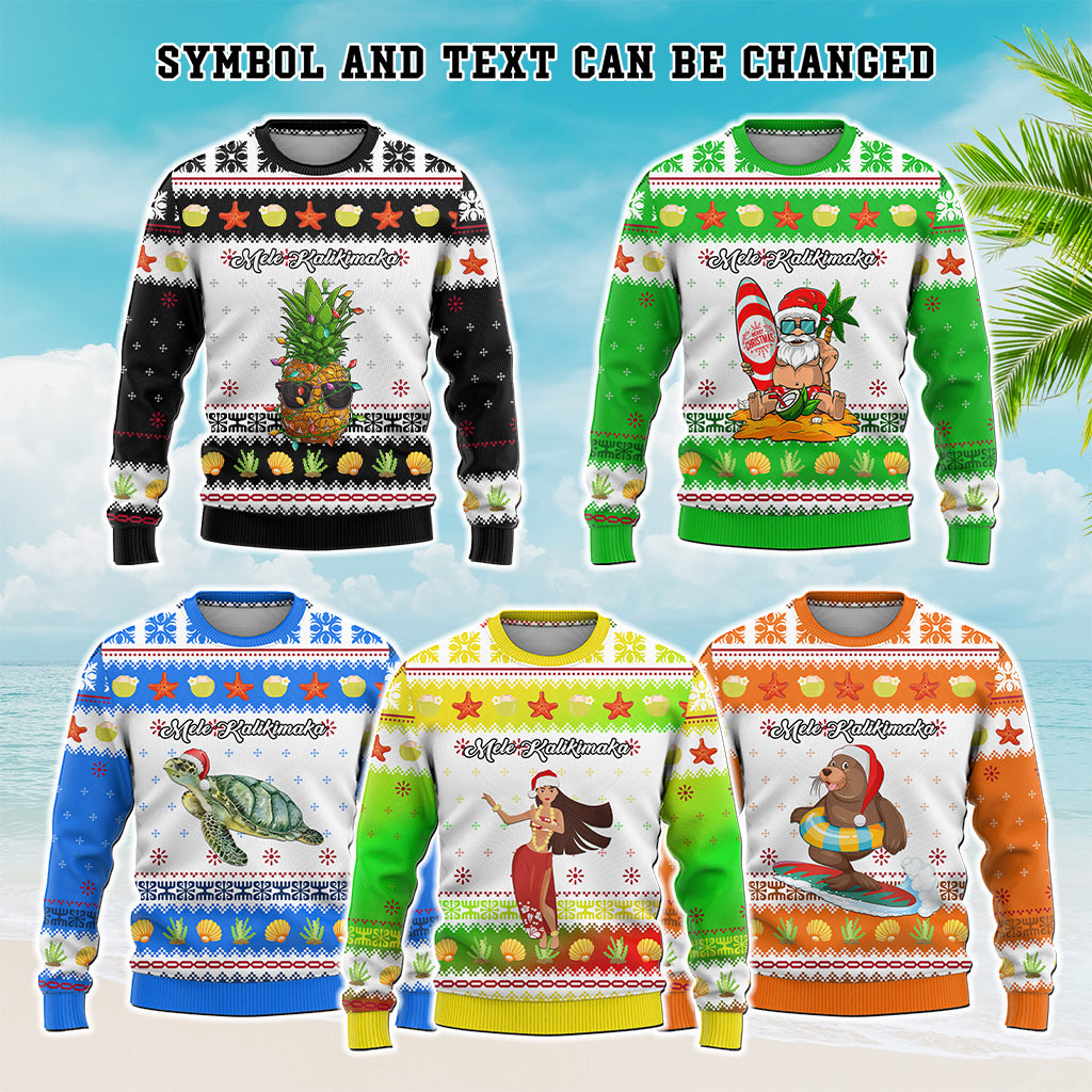 Custom Christmas Hawaii Symbols Knitted Sweatshirt Polynesian Tribal Pattern