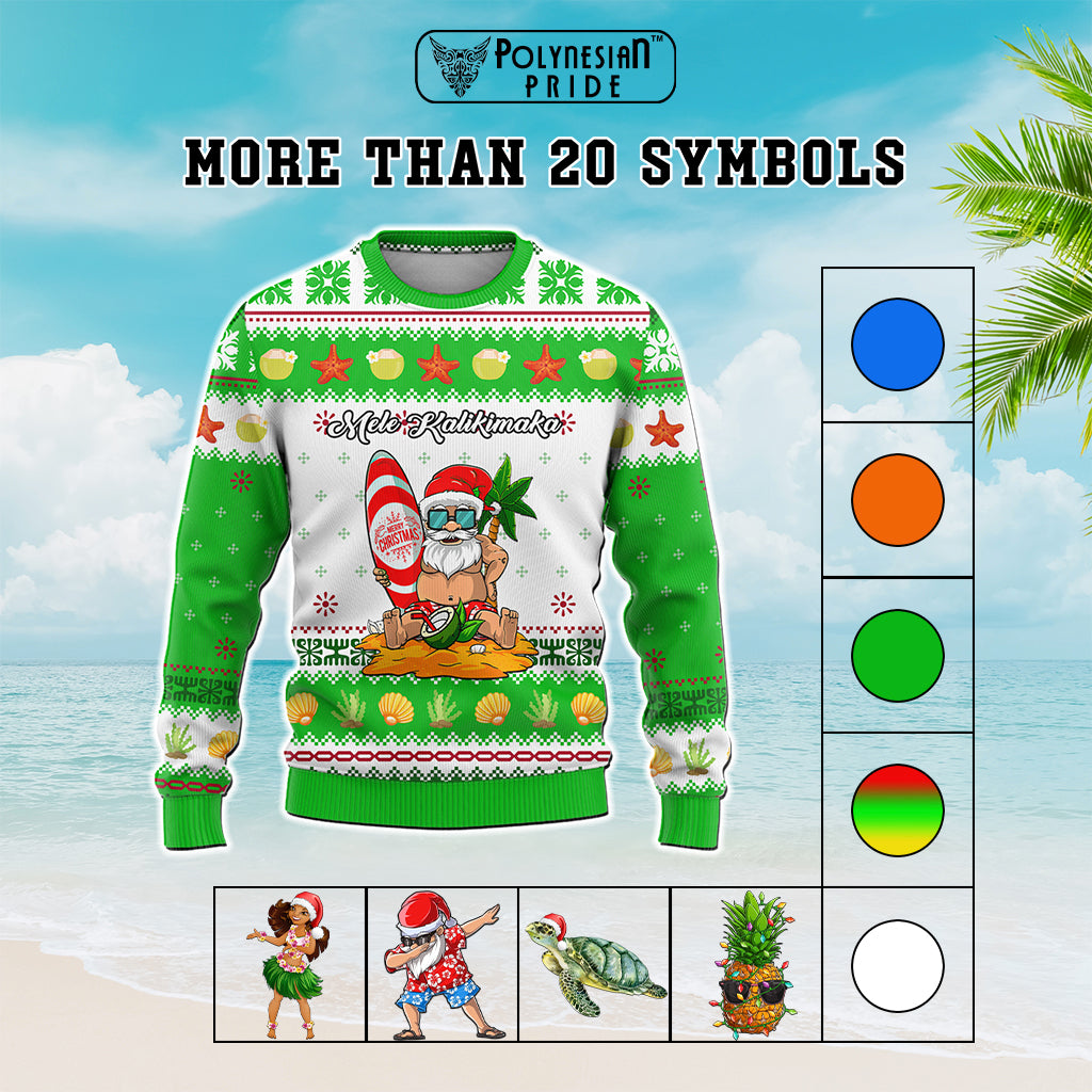 Custom Christmas Hawaii Symbols Knitted Sweatshirt Polynesian Tribal Pattern