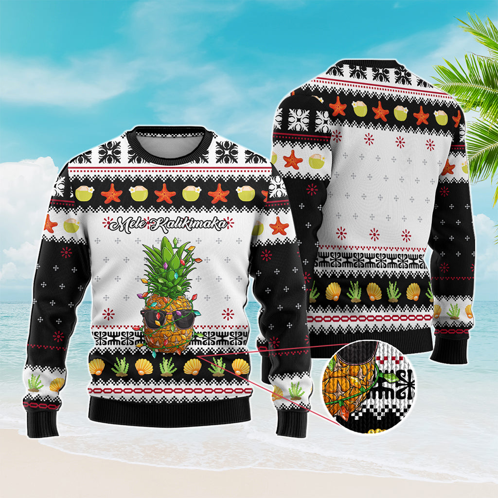 Custom Christmas Hawaii Symbols Knitted Sweatshirt Polynesian Tribal Pattern
