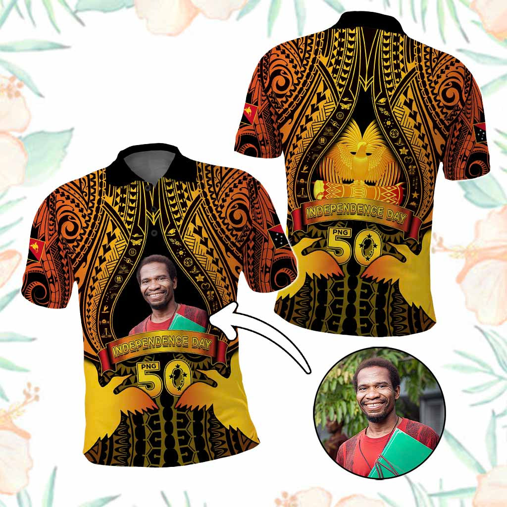 Custom Photo Papua New Guinea Independence Day Polo Shirt 50th Anniversary - Polynesian Pride
