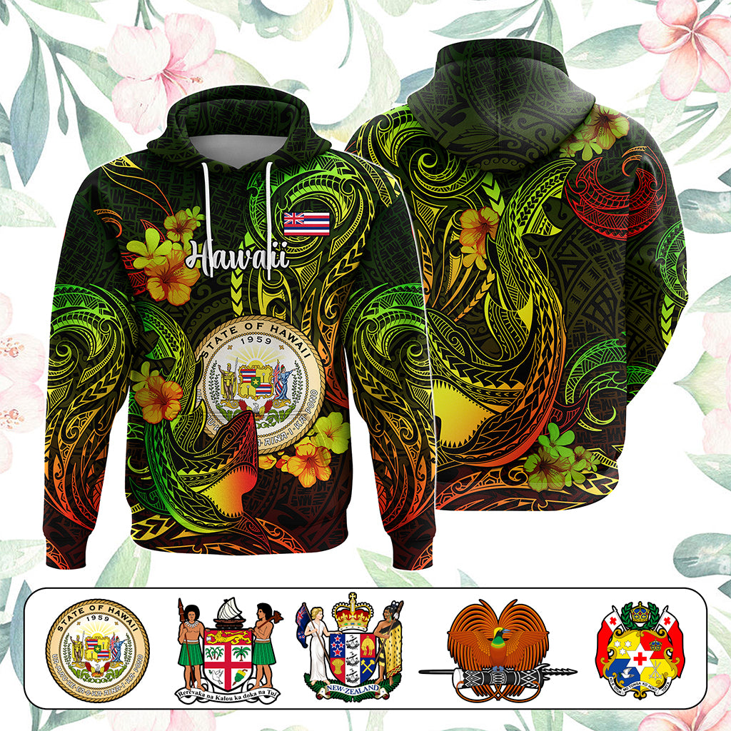 Custom Polynesian Countries Hoodie Coat Of Arms Polynesian Tribal Tattoo Shark