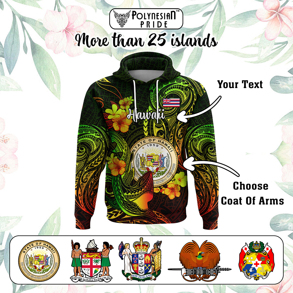 Custom Polynesian Countries Hoodie Coat Of Arms Polynesian Tribal Tattoo Shark