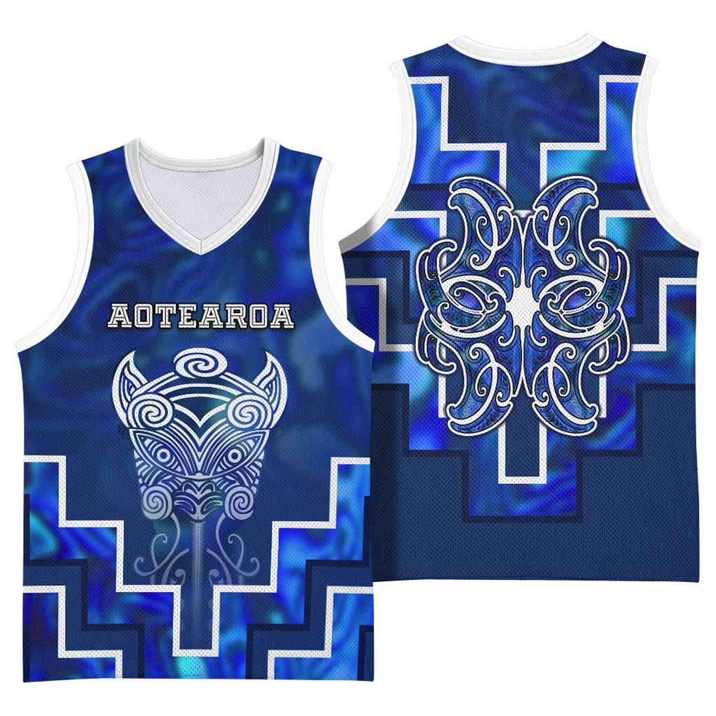 Custom New Zealand Aotearoa Iwi Basketball Jersey Maori Tiki With Poutama Motifs CTM05 - Polynesian Pride