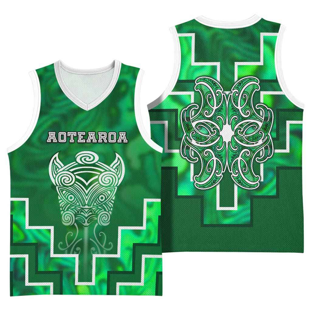Custom New Zealand Aotearoa Iwi Basketball Jersey Maori Tiki With Poutama Motifs CTM05 - Polynesian Pride