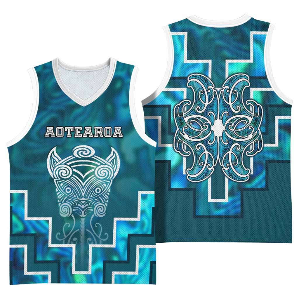 Custom New Zealand Aotearoa Iwi Basketball Jersey Maori Tiki With Poutama Motifs CTM05 - Polynesian Pride