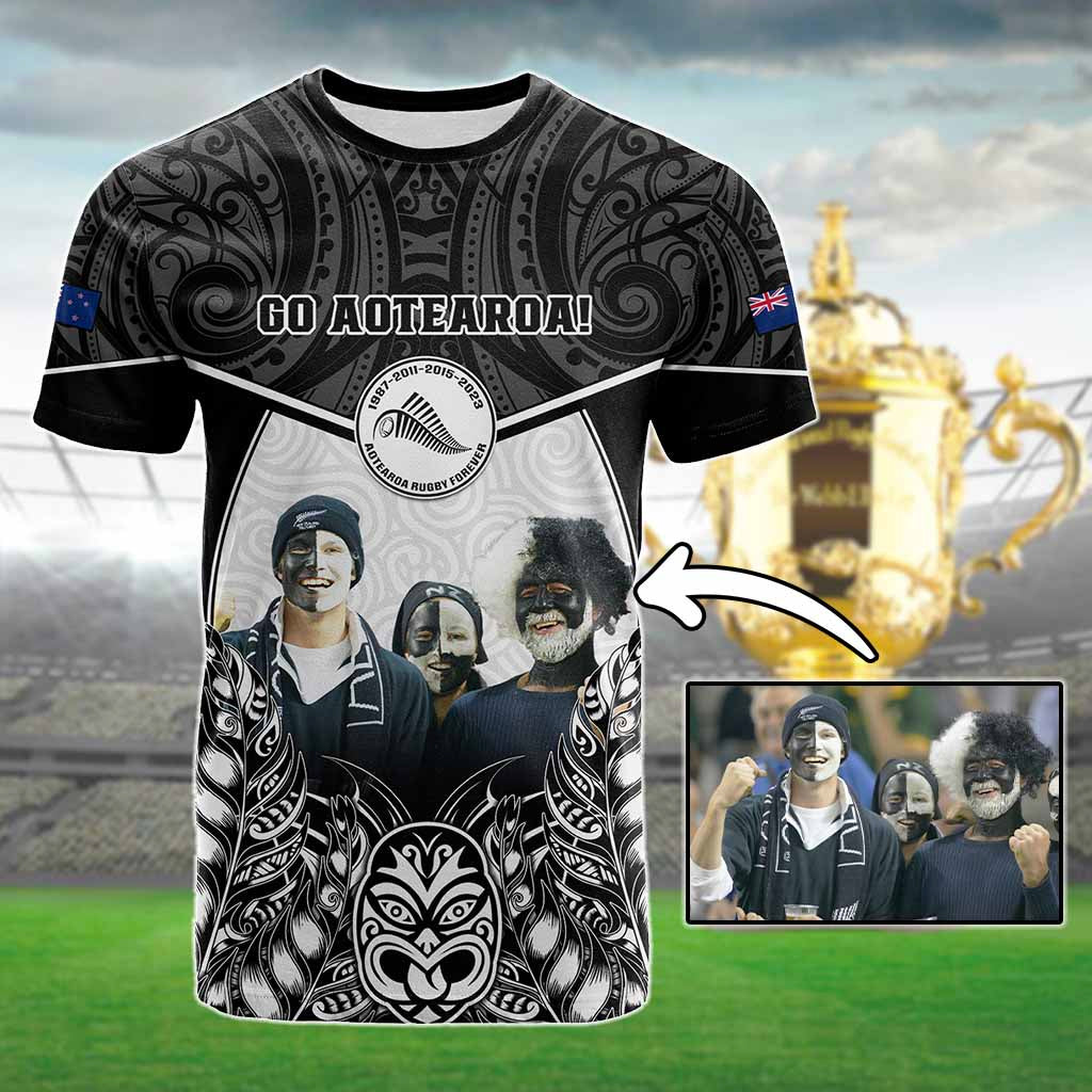 Custom Photo New Zealand Fern Rugby T Shirt Maori Pattern