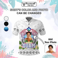 Custom Photo Guam Chamorro Polo Shirt Tribal Latte Stone With Dolphins