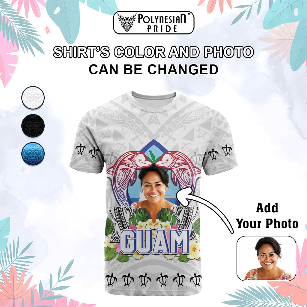 Custom Photo Guam Chamorro T Shirt Tribal Latte Stone With Dolphins
