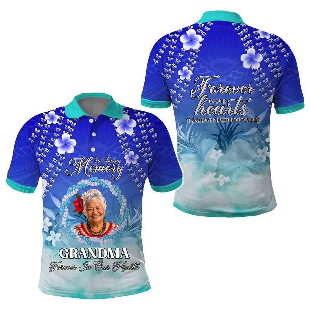 Custom Photo In Loving Memory Memorial Polo Shirt Hawaiian Lei With Plumeria CTM05