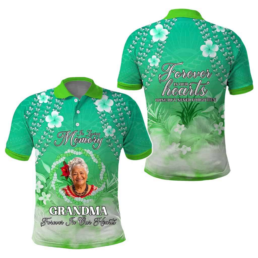 Custom Photo In Loving Memory Memorial Polo Shirt Hawaiian Lei With Plumeria CTM05