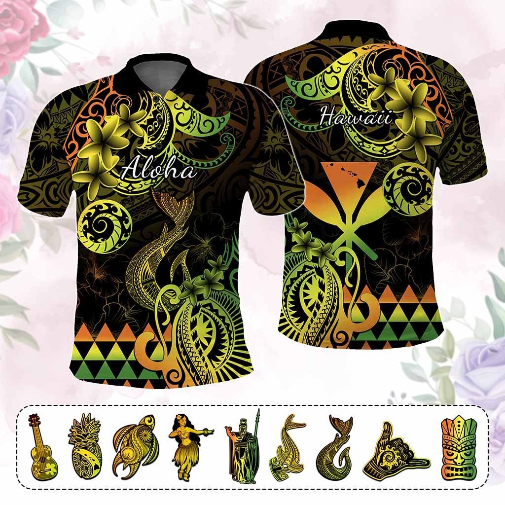 Custom Hawaii Symbols Polo Shirt Plumeria Kakau Polynesian Tribal CTM05 Reggae - Polynesian Pride