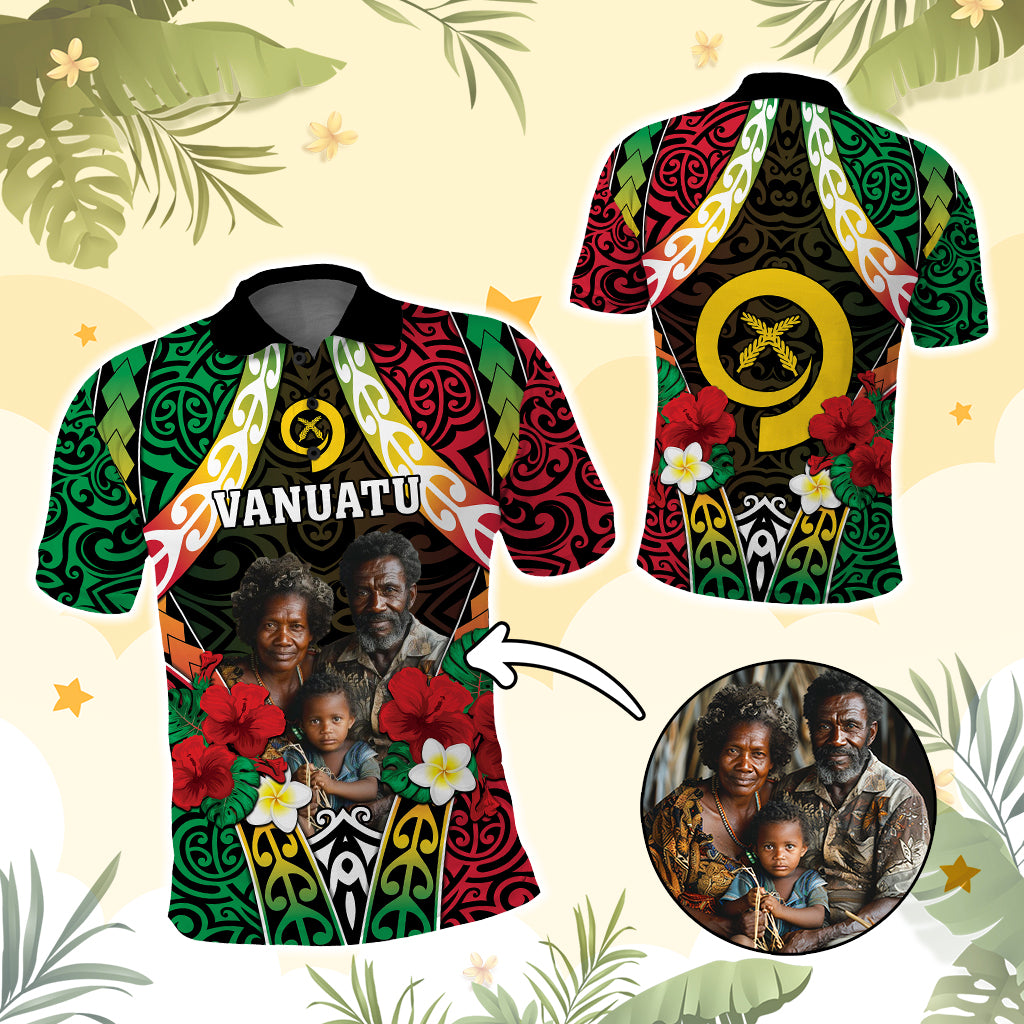 Custom Photo Vanuatu Children's Day Polo Shirt Pig Tusk Polynesian Pattern