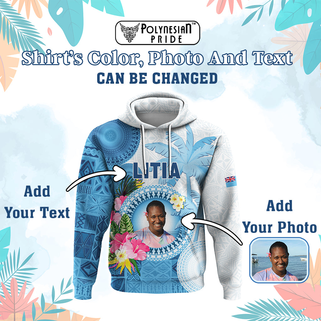 Custom Photo Fiji Hoodie Polynesian Palm Tree Fijian Tapa Pattern - Polynesian Pride
