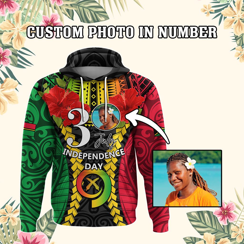 Custom Photo Vanuatu Independence Day Hoodie Pig Tusk Polynesian Pattern