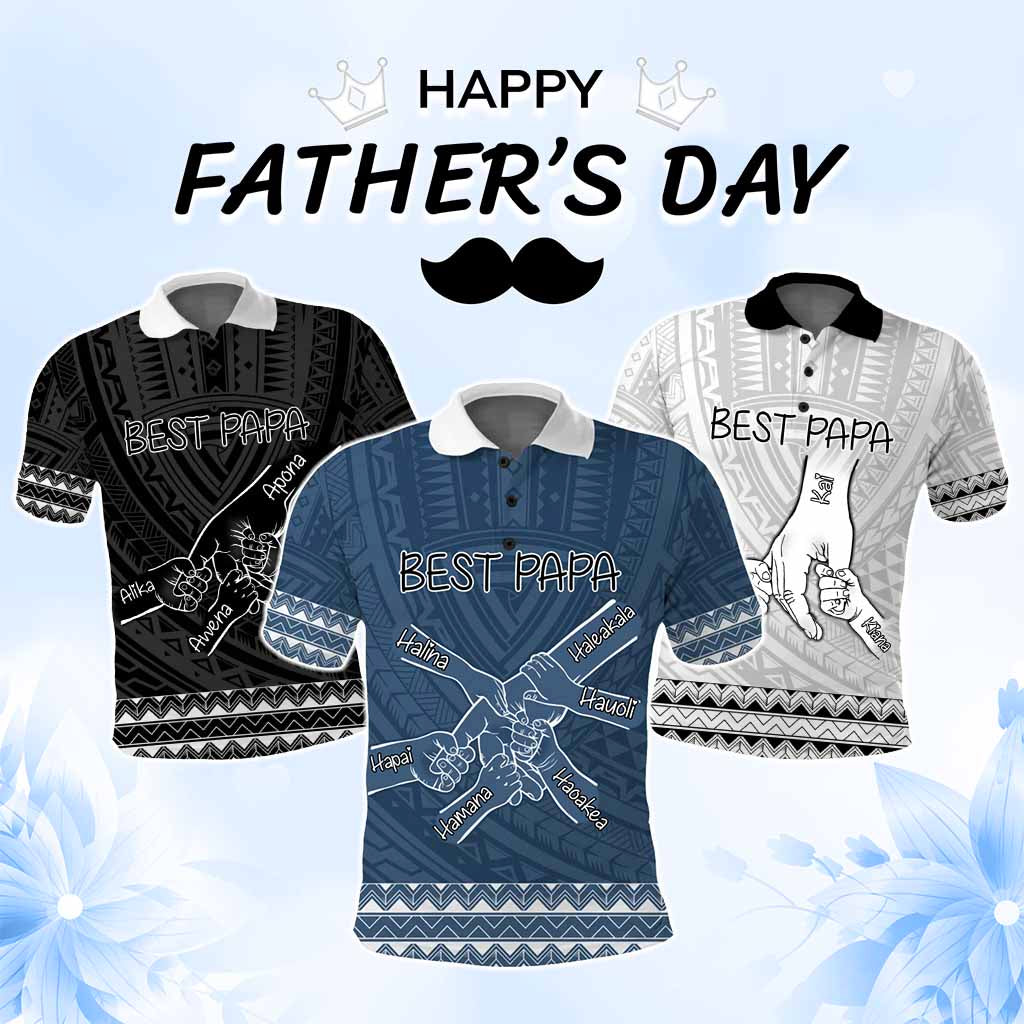 Custom Father's Day Polo Shirt Hand In Hand, I Will Always Protect You Polynesian Pattern
