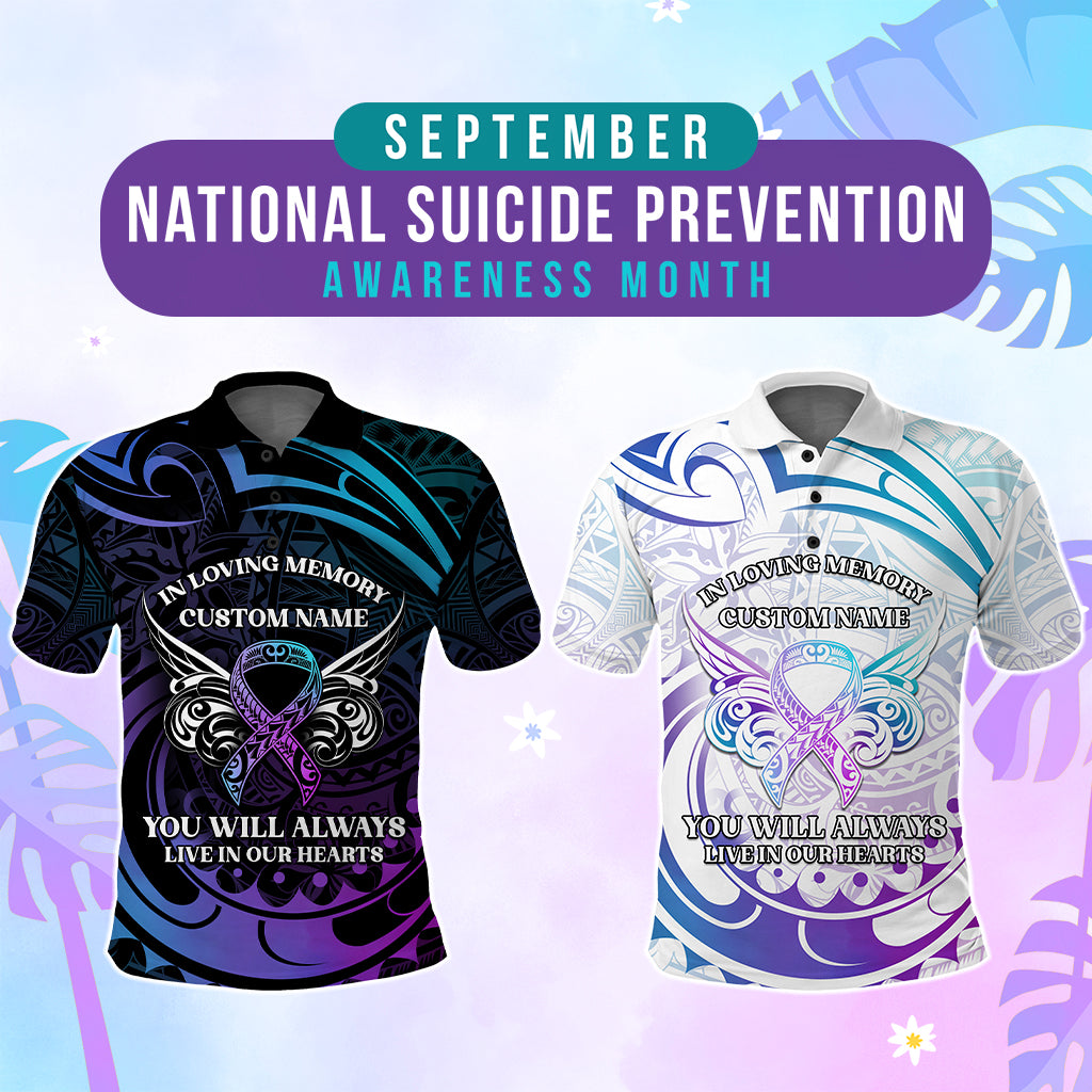 Custom Suicide Prevention Awareness Memorial Polo Shirt In Loving Memory Polynesian Style - Polynesian Pride