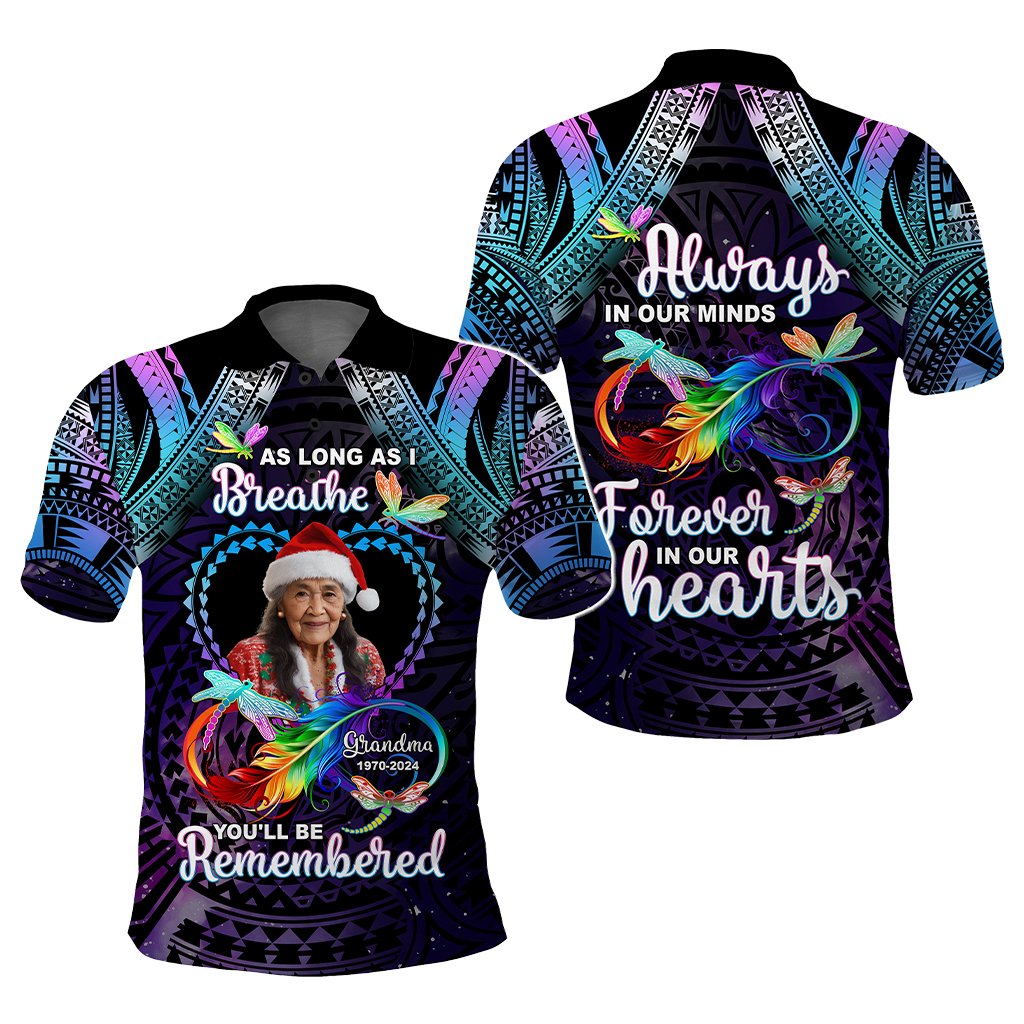 Custom Photo Memorial Polo Shirt As Long As I Breathe You'll Be Remembered Polynesian Style CTM05 - tartan-scottish
