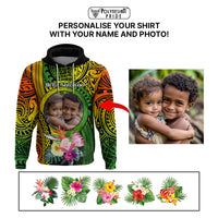 Custom Photo Polynesian Tribal Hoodie with Tropical Flower