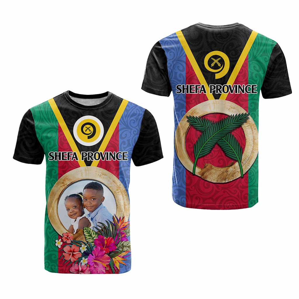 Shefa Province Custom T Shirt With Photo Vanuatuan Boar's Tusk Flag Multicolored
