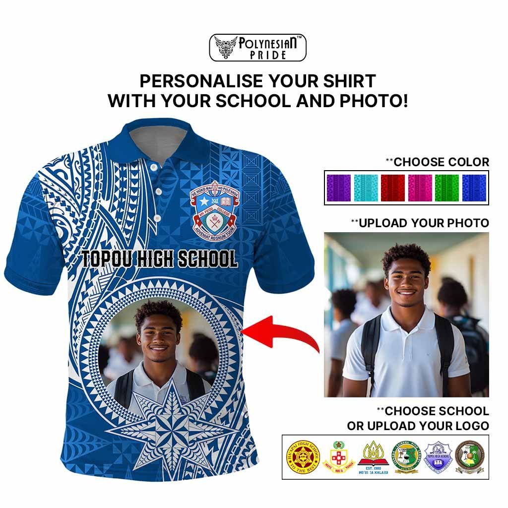 Custom Photo Tonga Back To School Polo Shirt Polynesian Ngatu Tribal CTM09 - Polynesian Pride