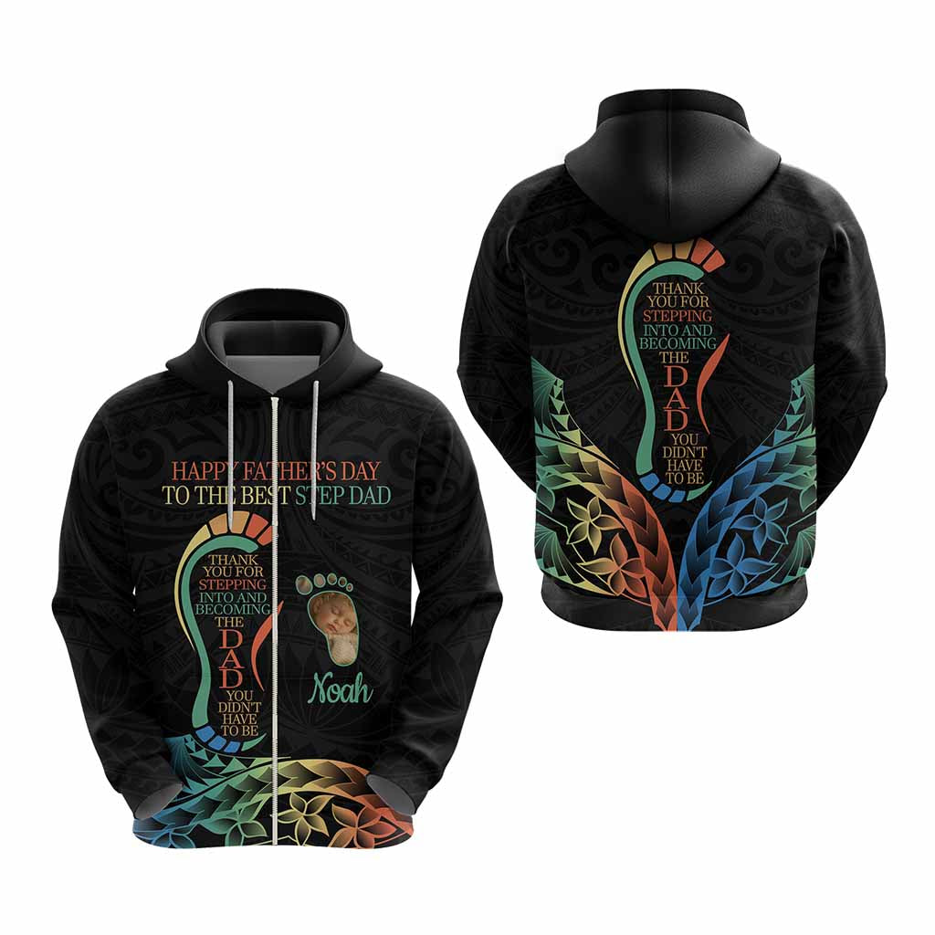 Custom Happy Father's Day - The Best Step Dad Hoodie Polynesian Tribal Tatoo