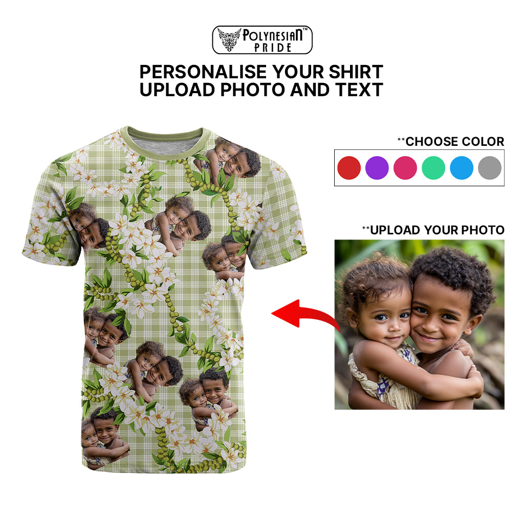 Custom Photo Hawaiian Palaka T shirt Mokihana Maile Ilima Leis