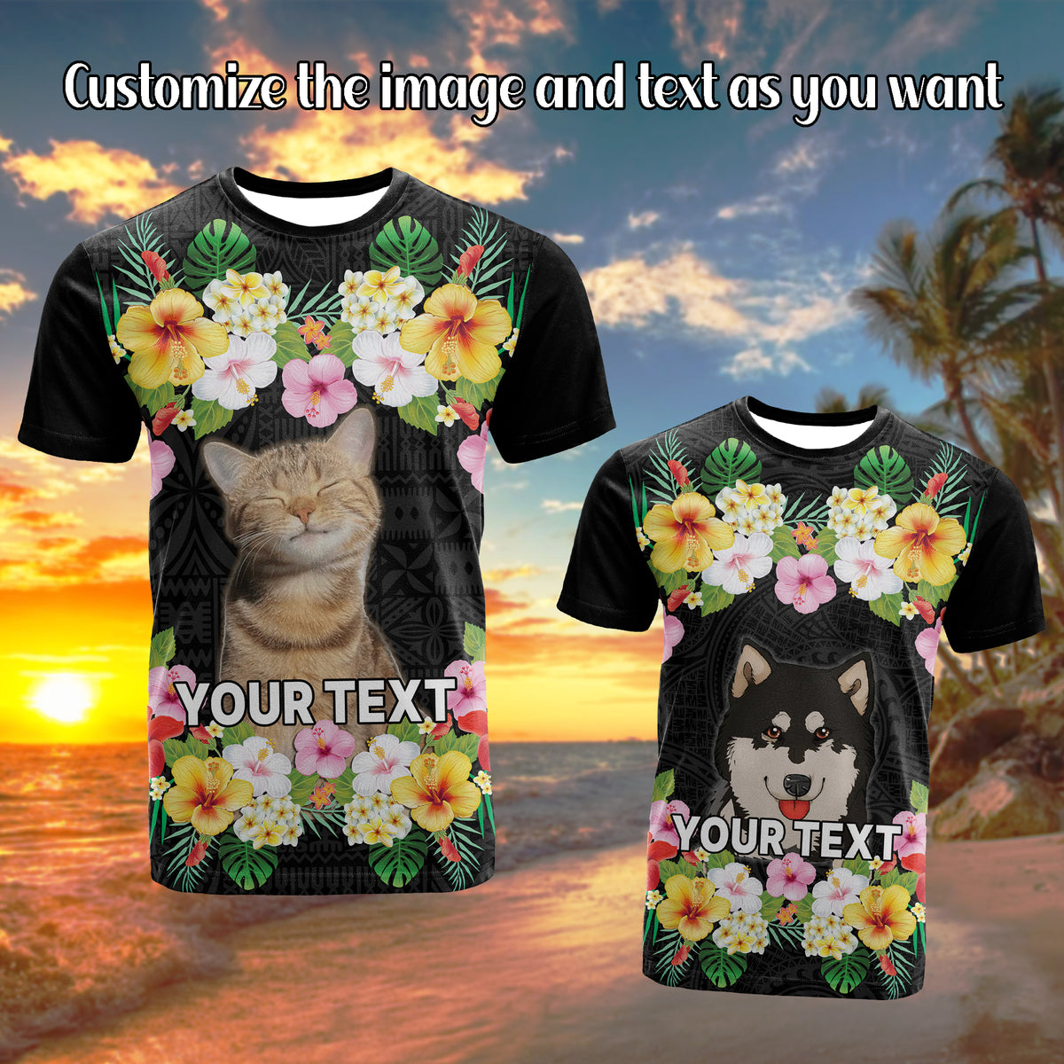 Custom Photo Polynesian Funny Dog T Shirt Tropical Flower