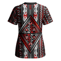 Personalised Aotearoa Iwi Photo Name Scrub Top Traditional Maori Taniko Kowhaiwhai Pattern