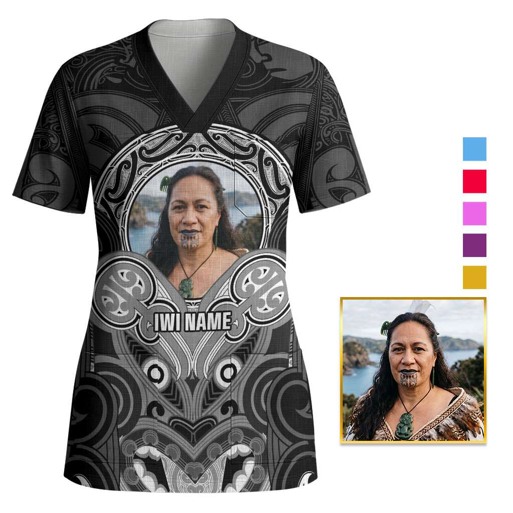 Personalised Aotearoa Iwi Photo Name Scrub Top Maori Tribal Ethnic Inspired Tradition