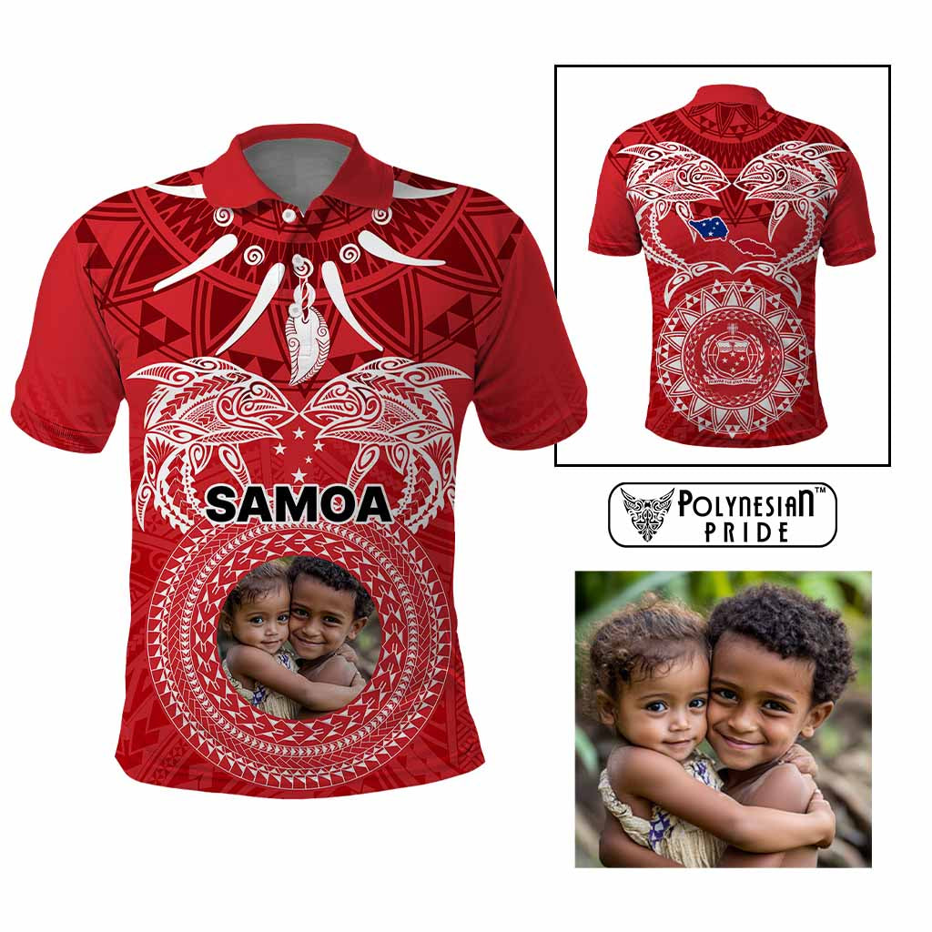 Custom Photo Samoa Polo Shirt Polynesian Fish Tattoo and Boar Tusk Art