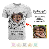 Custom Photo Name Polynesian White Sunday T shirt Tribal Art Heart with Cross