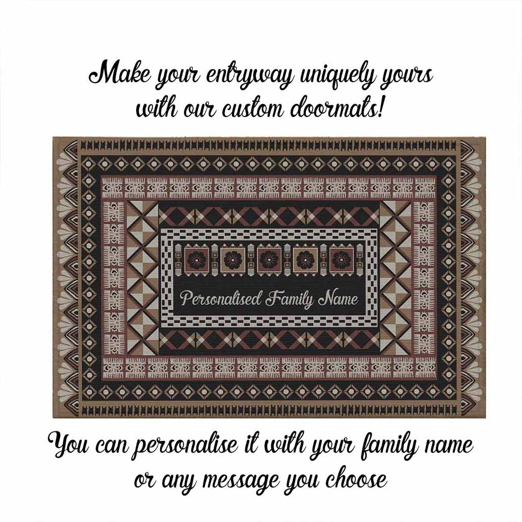 Custom Bula Fiji Family Name Rubber Doormat Vintage Fijian Tribal Tapa Pattern