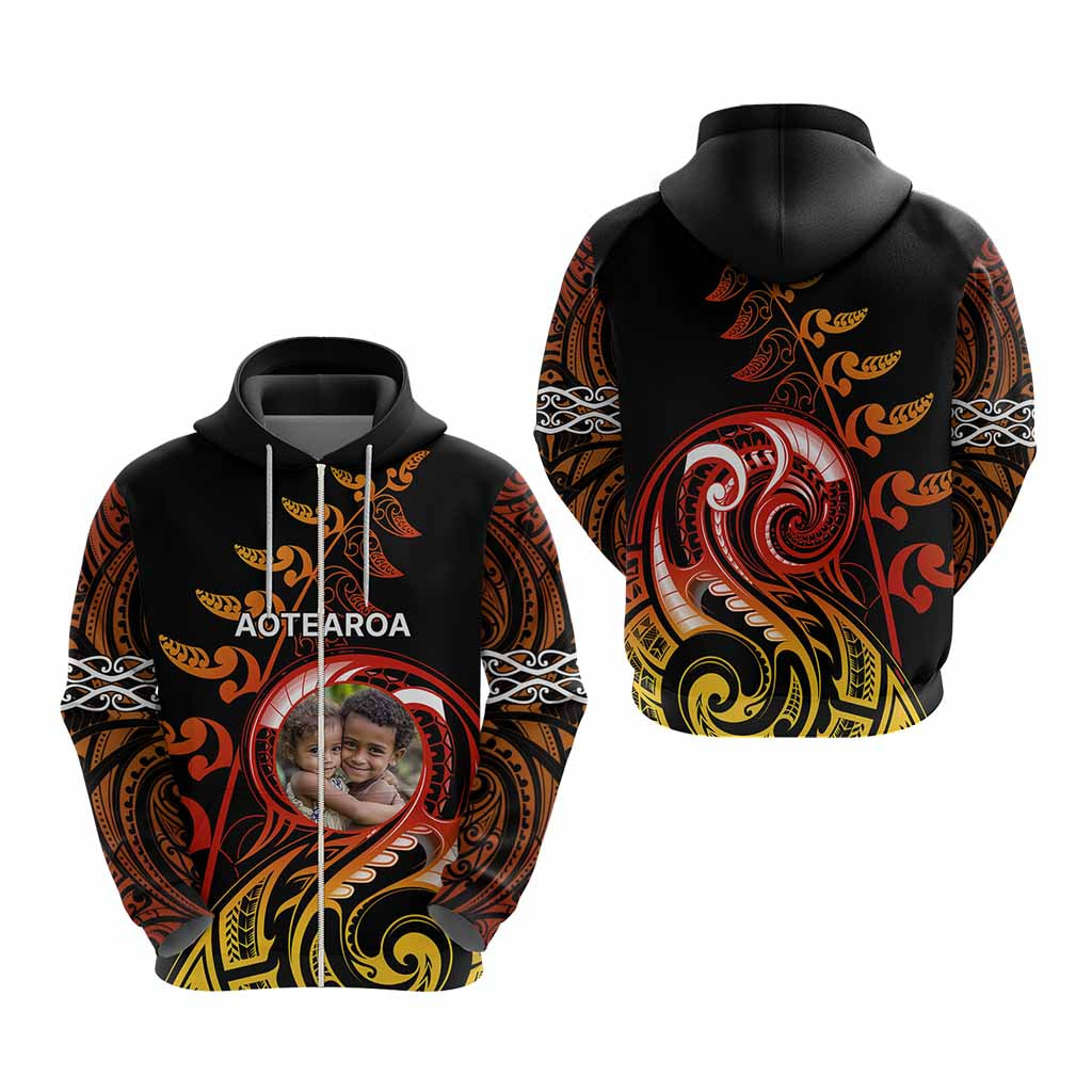 Custom New Zealand Hoodie Aotearoa Symbols with Maori Fern Reggae Arty Color