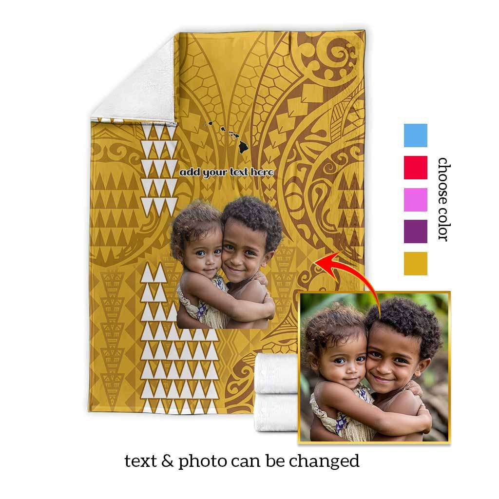 Custom Photo Hawaii Blanket Kakau Mixed Polynesian Tribal